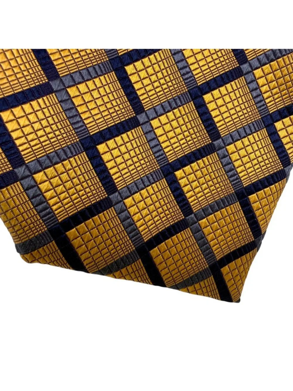 BEREND DEWITT Mens Designer Necktie Silk Woven Yellow Blue Geometric Tie Italy